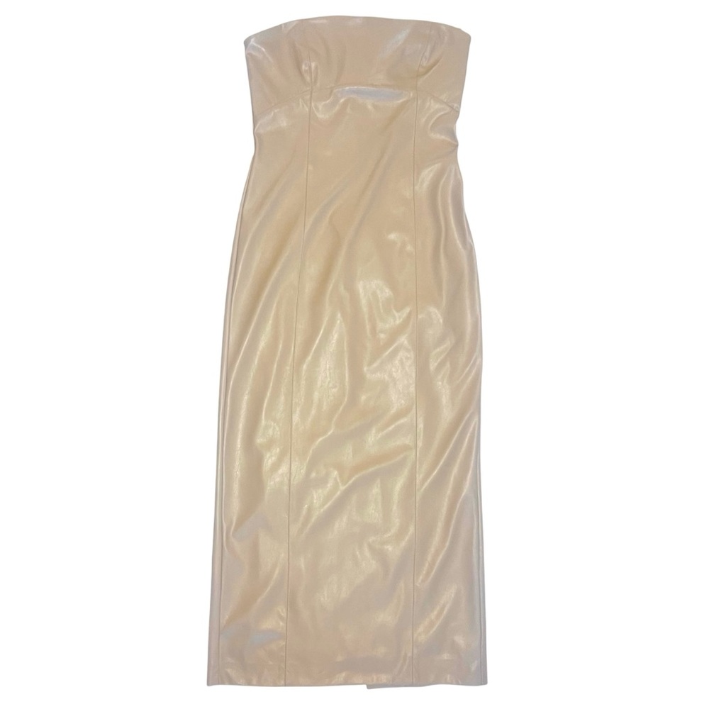 ZARA Faux Leather Strapless Midi Dress Tan Cream Size Med. NWT - Picture 2 of 13